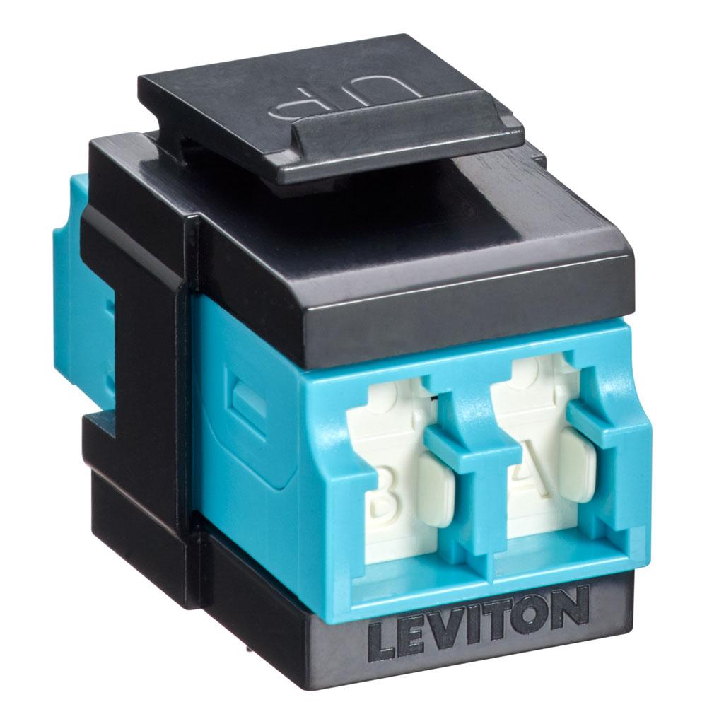 Leviton 41086-LLE QP OM3/4 DPLX LC SHUT ADAP AQUA/BLACK