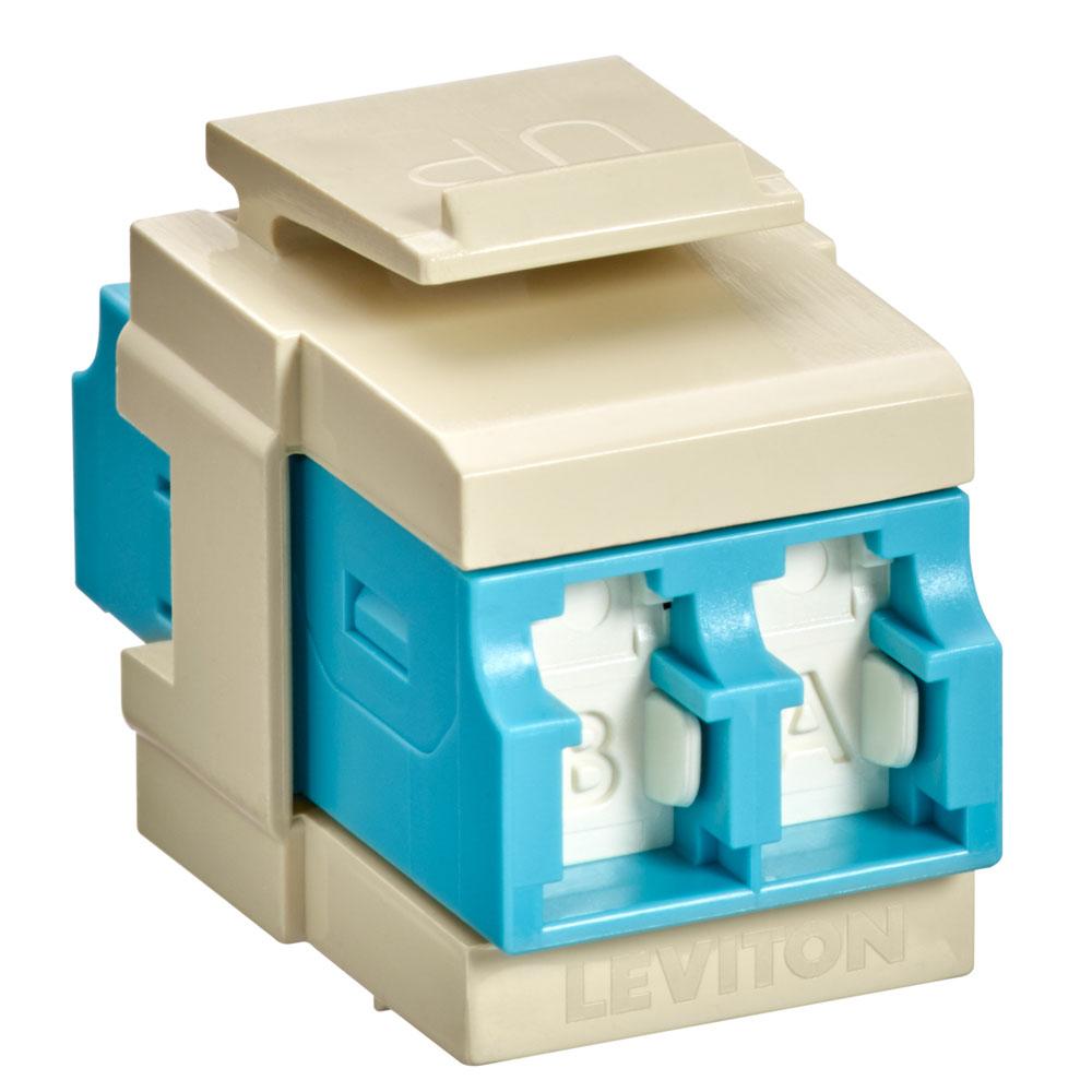 Leviton 41086-LLI QP OM3/4 DPLX LC SHUT ADAP AQUA/IVORY