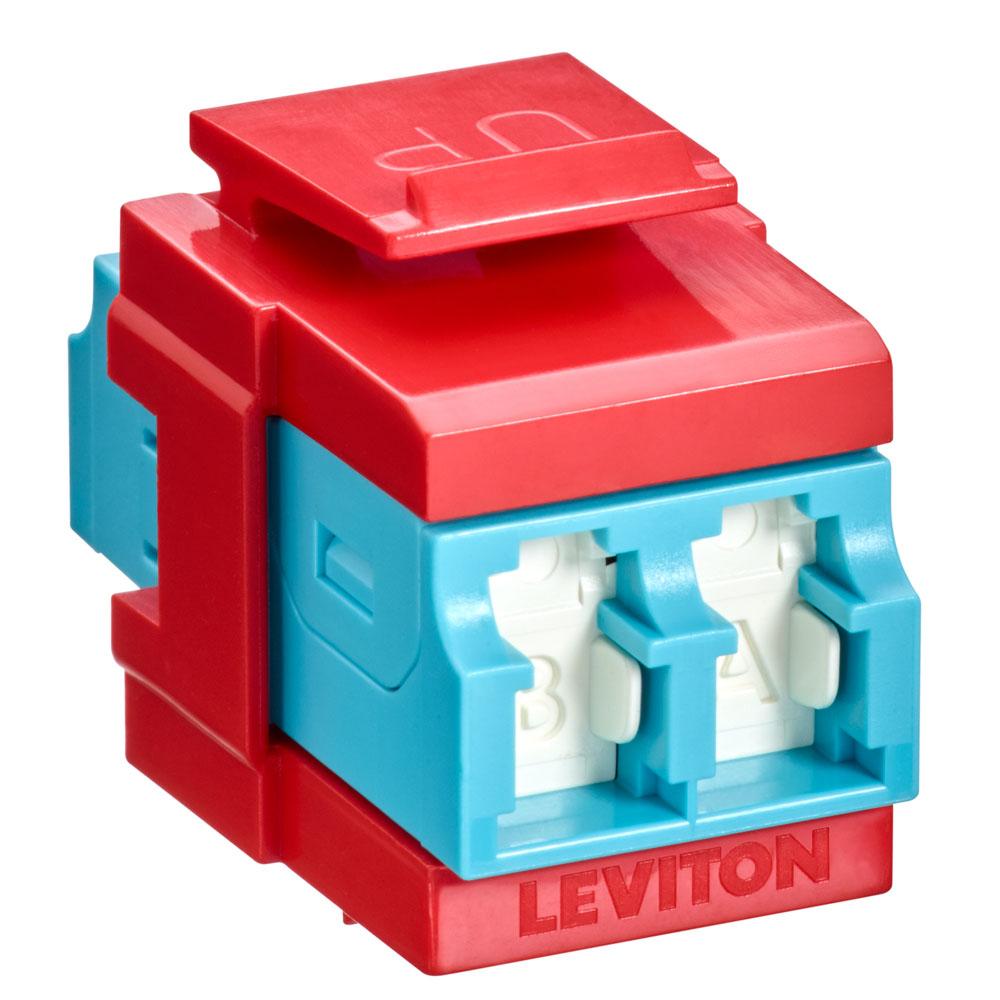 Leviton 41086-LLR QP OM3/4 DPLX LC SHUT ADAP AQUA/CRIMSON RED