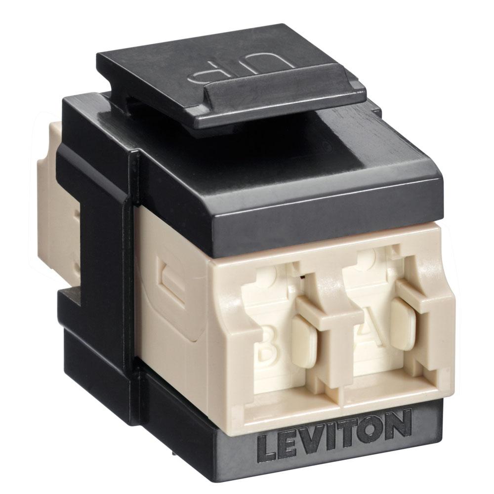 Leviton 41086-MLE QP OM1/2 DPLX LC SHUT ADAP BEIGE/BLACK
